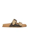Fendi Ff Jacquard Dual Buckle Slide Sandals In Brown