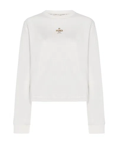 Fendi Logo-print Long Sleeve T-shirt In White