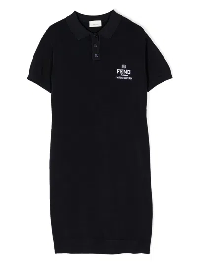 Fendi Kids' Logo-print Polo Dress In Blue