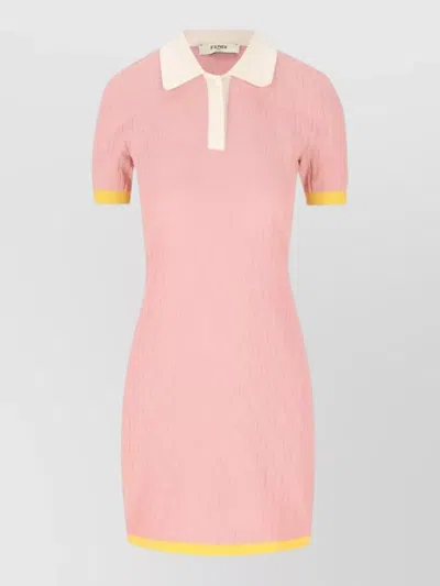 Fendi Women Cotton And Silk Blend Short Dress With All-over Ff Motif In Pink
