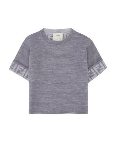 Fendi Logo-print Round-neck T-shirt In Gray