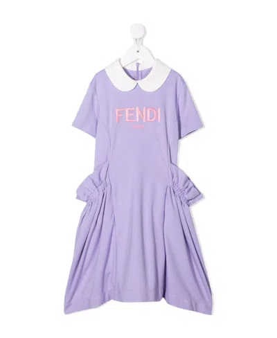 Fendi Logo-print Ruffle-detail Dress In Viola
