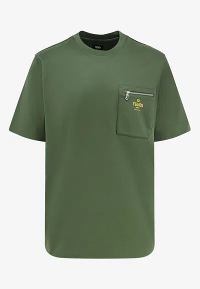 Fendi Logo Print Short-sleeved T-shirt In Green