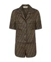 Fendi Ff Pattern Silk Pajama Set In Black