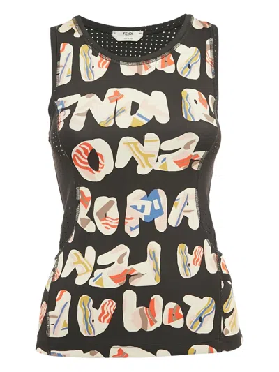 Pre-owned Fendi Logo-print Sleeveless Top