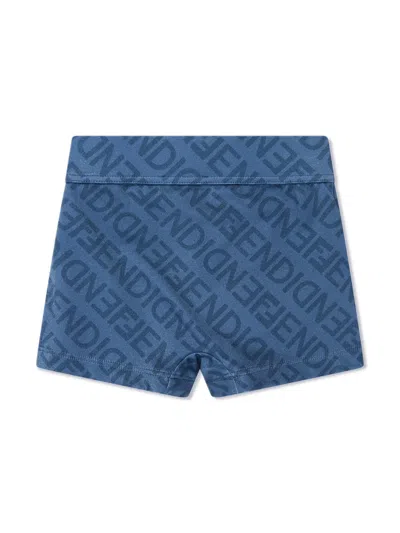Fendi Kids' Logo-print Swim Shorts In Blue