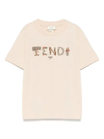 Fendi Kids' Logo-print T-shirt In 中性色