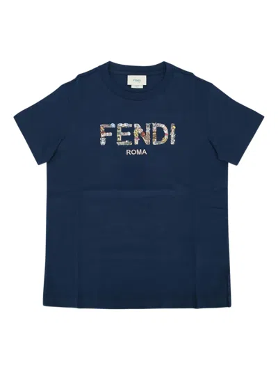Fendi Kids' Logo-print T-shirt In Blue