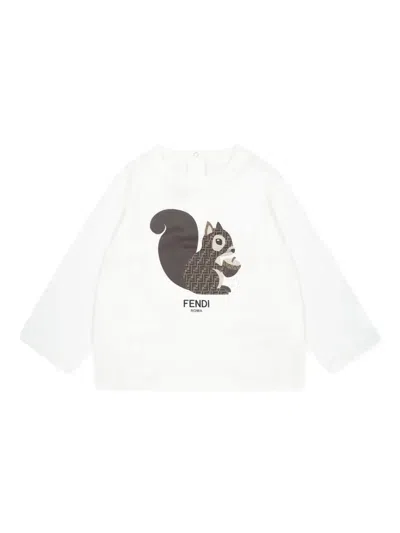 Fendi Babies' Logo-print T-shirt In White