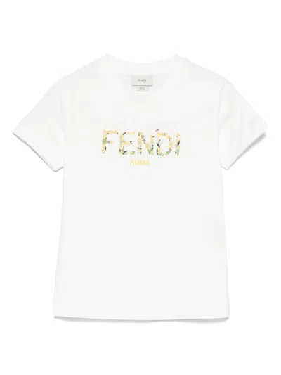 Fendi Kids' Logo-print T-shirt In White