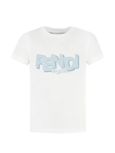 Fendi Kids' Logo-print T-shirt In White