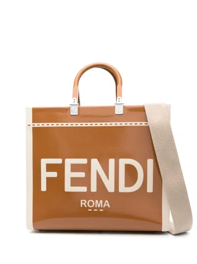 Fendi Logo-print Tote Bag In Brown