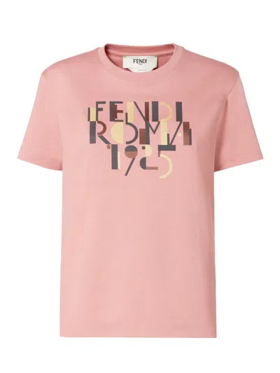Fendi Logo Print T-shirt For Women In Pink