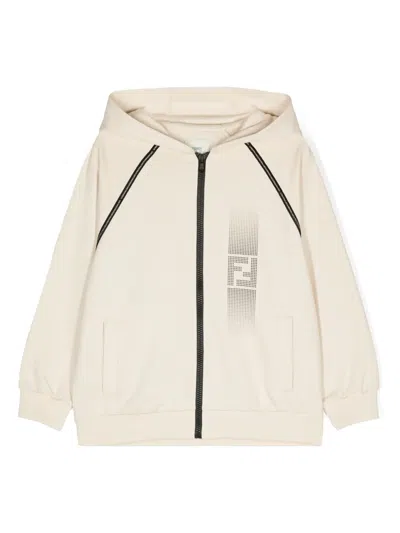 Fendi Kids' Logo-print Zip-up Hoodie In Neutrals