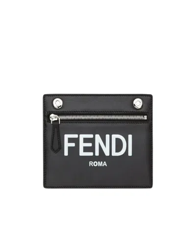 Fendi Logo-print Zip Wallet In Black