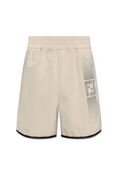 Fendi Logo Printed Bermuda Shorts In Beige