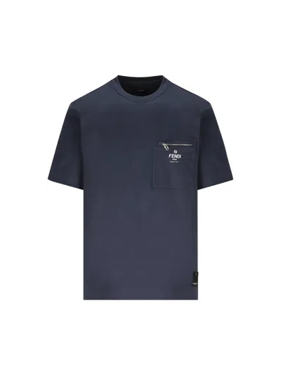 Fendi Logo Printed Crewneck T-shirt In Black