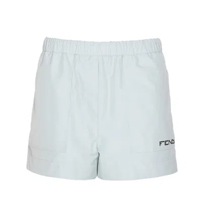 Fendi Logo Printed Drawstring Shorts In White