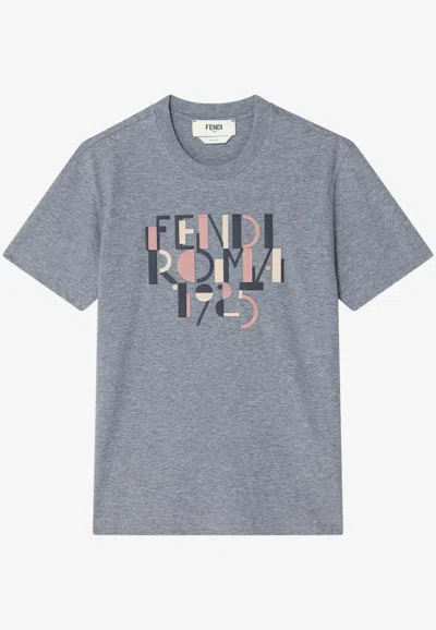 Fendi Logo Printed T-shirt In Gray