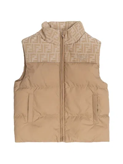 Fendi Kids' Logo Quilted Jacket In Neutral