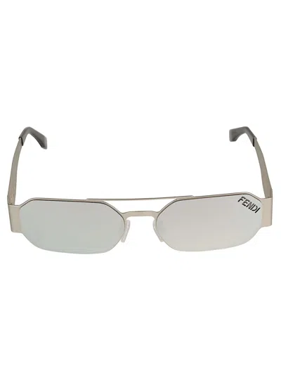 Fendi Logo Rectangle Aviator Sunglasses In Silver