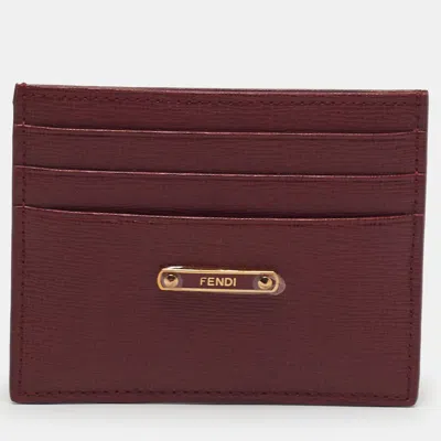 Pre-owned Fendi Logo Red Leather Card Holder