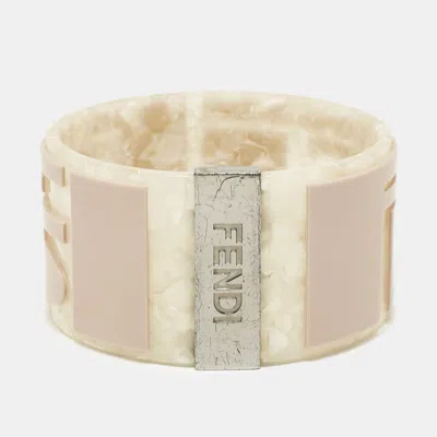 Pre-owned Fendi Logo Resin Silver Tone Bangle Bracelet