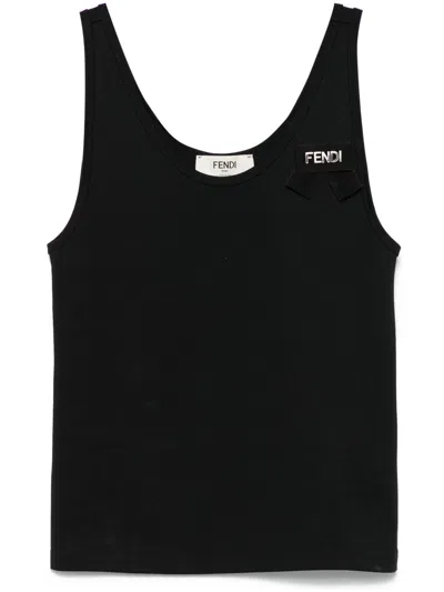 Fendi Logo-ribbon Tank Top In Black