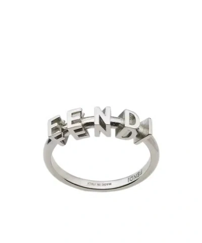 Fendi Logo Ring In Gray