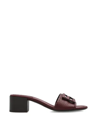 Fendi Baguette Burgundy Leather Medium-heeled Slides