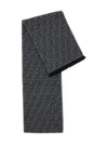 Fendi Monogram Pattern Rectangular Scarf Fringed Edges In Black
