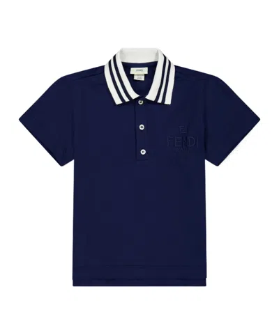 Fendi Logo Short Sleeve Polo Shirt In Blue