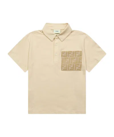 Fendi Logo Short Sleeve Polo Shirt In Brown
