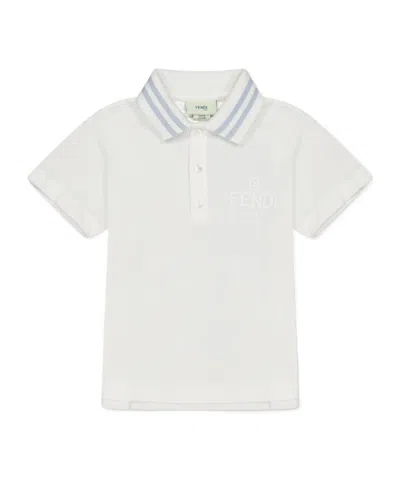 Fendi Logo Short Sleeve Polo Shirt In White