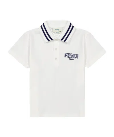 Fendi Logo Short Sleeve Polo Shirt In White