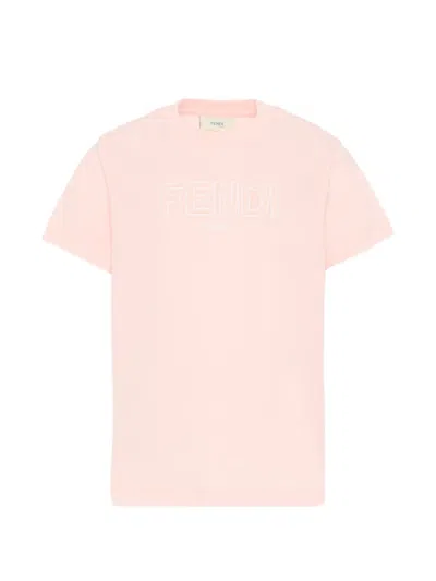 Fendi Kids' Logo Short-sleeve T-shirt In Pink