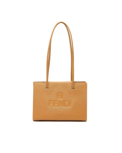 Fendi Logo Shoulder Tote Bag In Brown