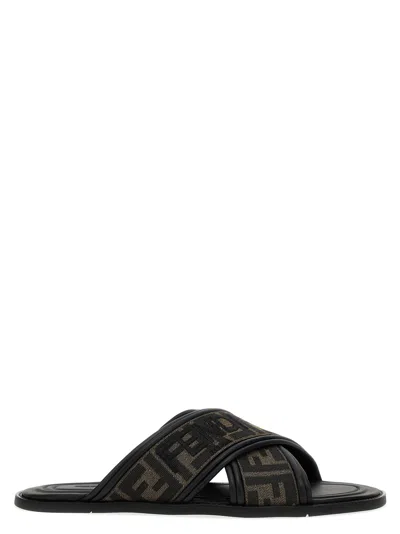 Fendi Logo Slides Sandals Black