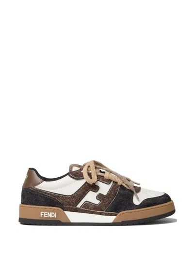 Fendi Match Mix Crosta Vitello Low Sneaker In Brown