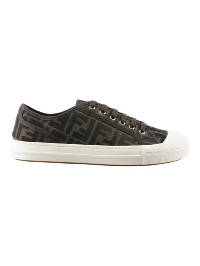 Fendi Men Brown Sneaker With All-over Ff Motif In Fabric Man In Black