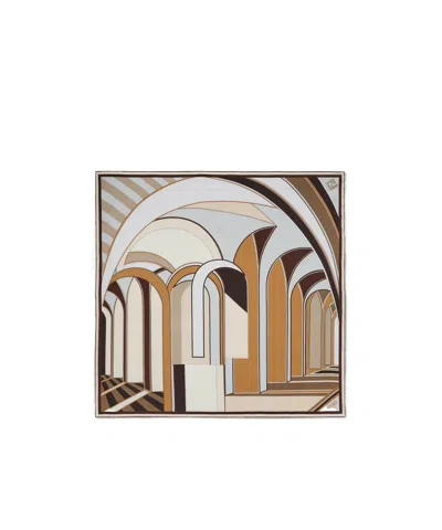 Fendi Logo Square Silk Scarf In Nude