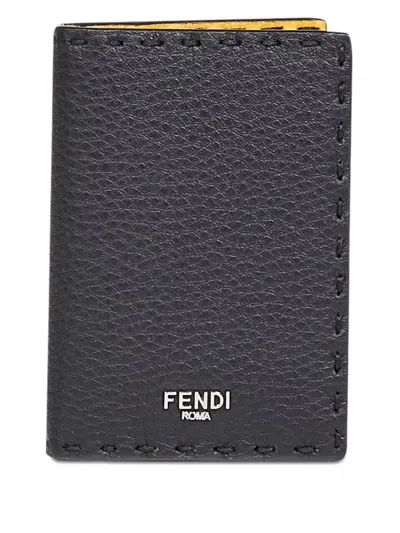 Fendi Logo Stitched Leather Cardholder In Black