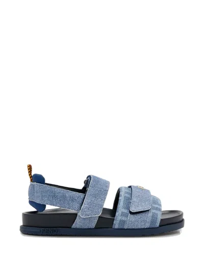Fendi Kids' Logo Strap Sandals In Blue