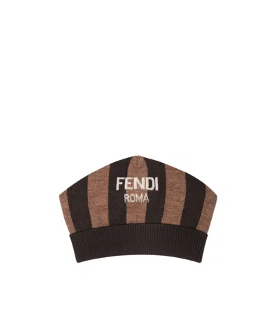 Fendi Logo Striped Hat In Black