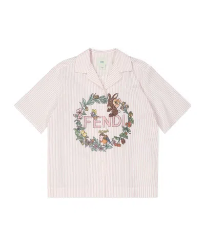 Fendi Kids' Logo Striped Shirt In Pink
