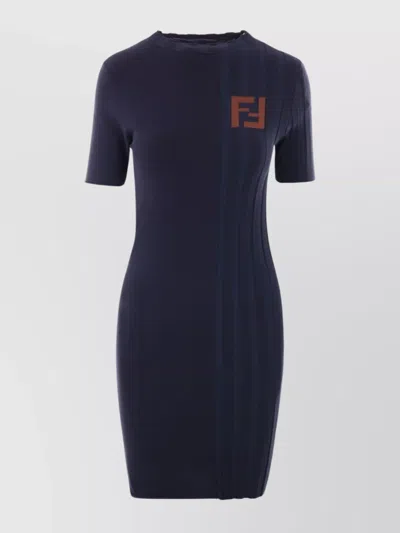 Fendi Signature Logo Midi-dress In Navy
