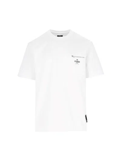 Fendi Logo T-shirt In Bianco