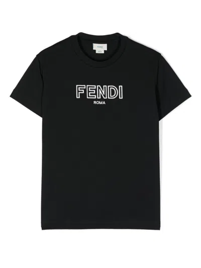 Fendi Black T-shirt For Kids With Logo In Black  