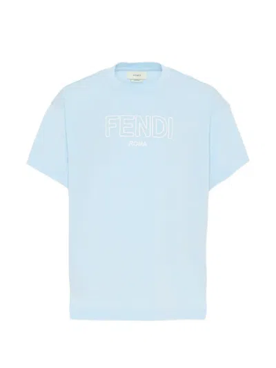 Fendi Kids' Logo T-shirt In Blue