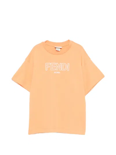 Fendi Kids' Logo T-shirt In Orange
